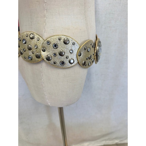 Concho Disc Belt Moroccan Style Gold Large/XL Rhinestone Studded‎ Boho Wide Y2K